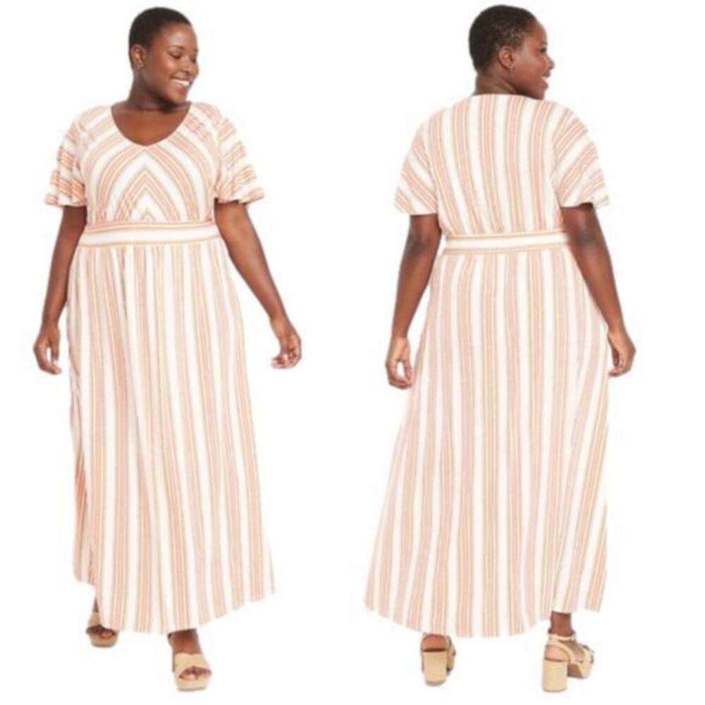 Lane Bryant neutral theme striped flattering maxi dress size 18 20 2X new!!